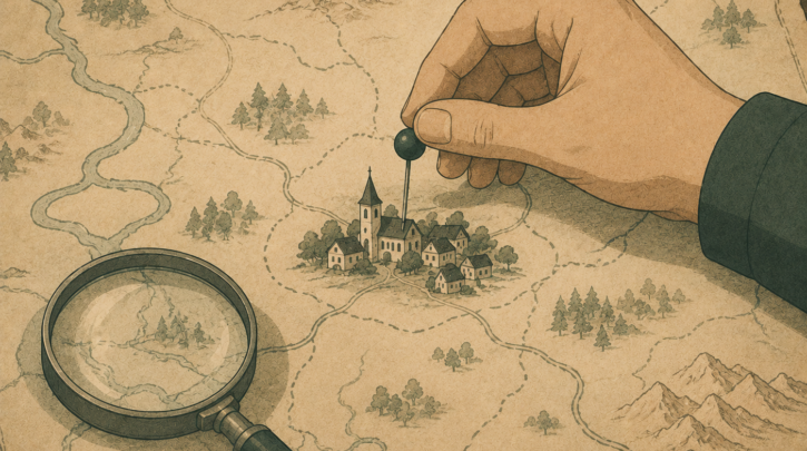 Illustration of locating a German ancestral village using the Meyers Gazetteer