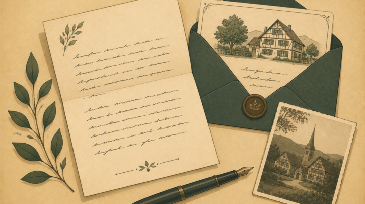 Illustration of writing a letter to find living relatives in Germany