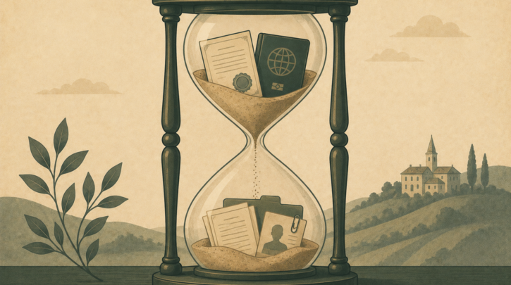Illustration of an hourglass representing the German citizenship timeline
