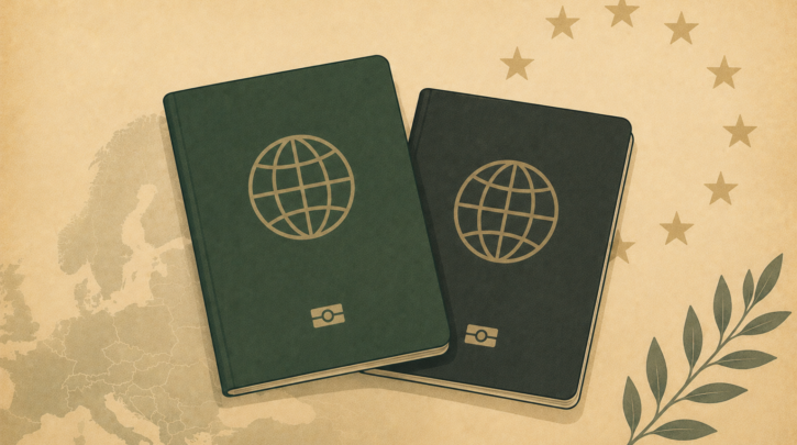 Illustration of two overlapping passports representing German dual citizenship