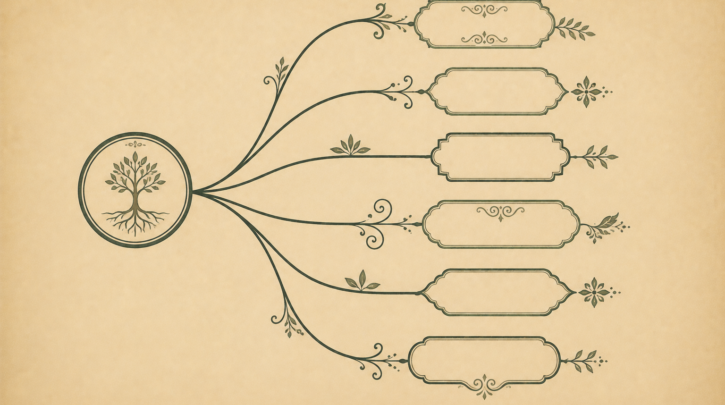 Illustration of German surname spelling variations branching from a root name