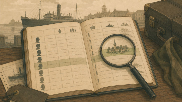 Illustration of the Hamburg passenger lists recording an emigrant's home village