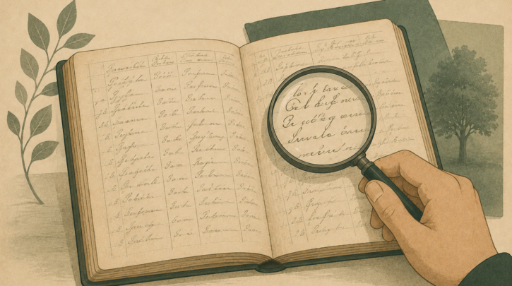 Illustration of reading old German Kurrent handwriting in a genealogy record