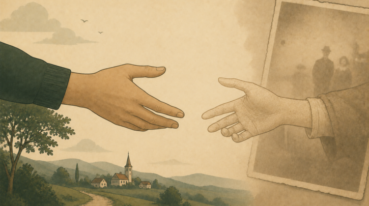 Illustration of hands reaching across generations to reclaim German heritage